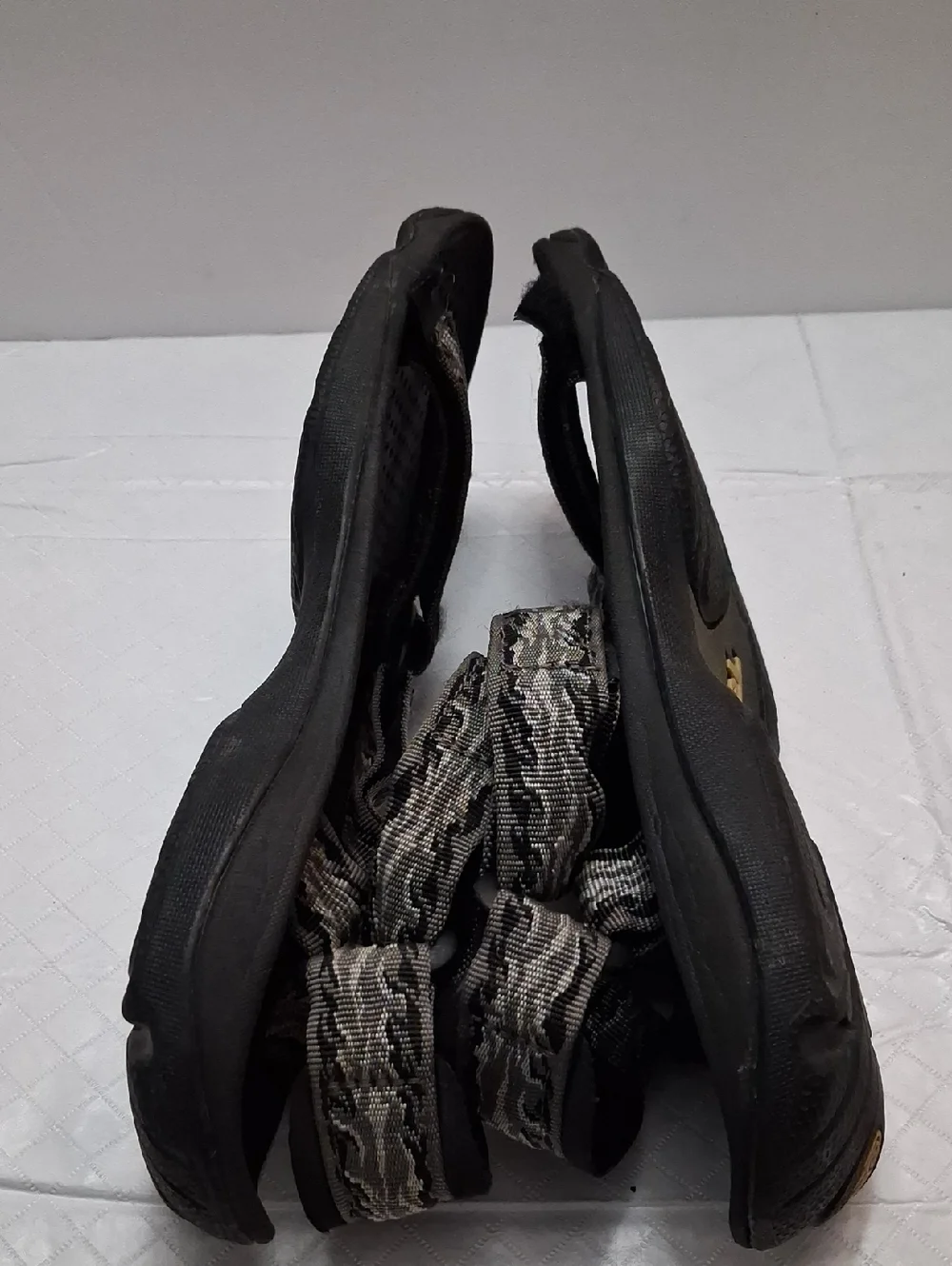 Teva Size 10 Men's Sandals with Gray Patterned Velcro Straps With Black Sole.